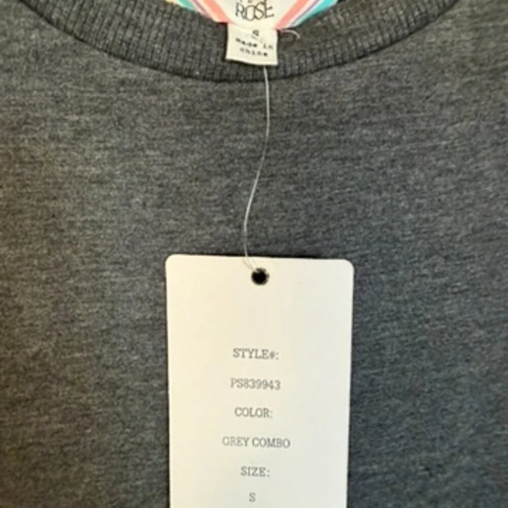 Pink Rose Grey Tie Front Long Sleeve Top | Size S | NWT